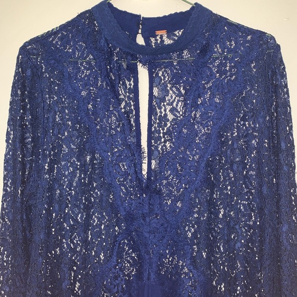 Free People dark blue lace sheer dress size M - Picture 6 of 11